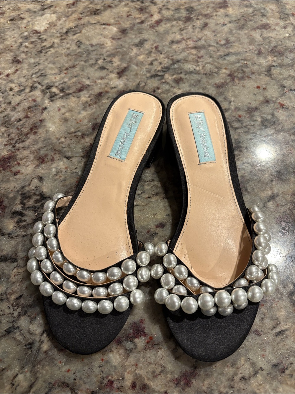 Blue by Betsey Johnson Black Pearl-Embellished Slide Mules